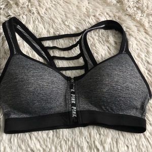 PINK zip-up ultimate push-up sports bra